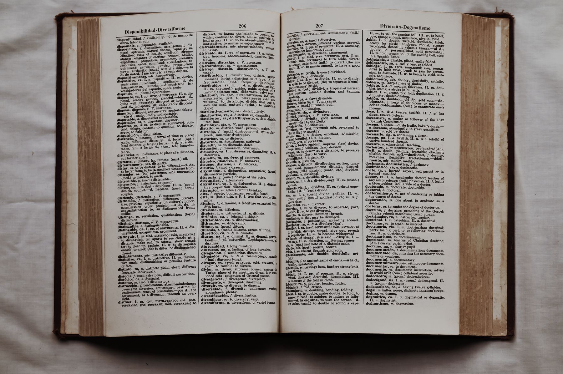 Close-up of an open dictionary showing printed word definitions
